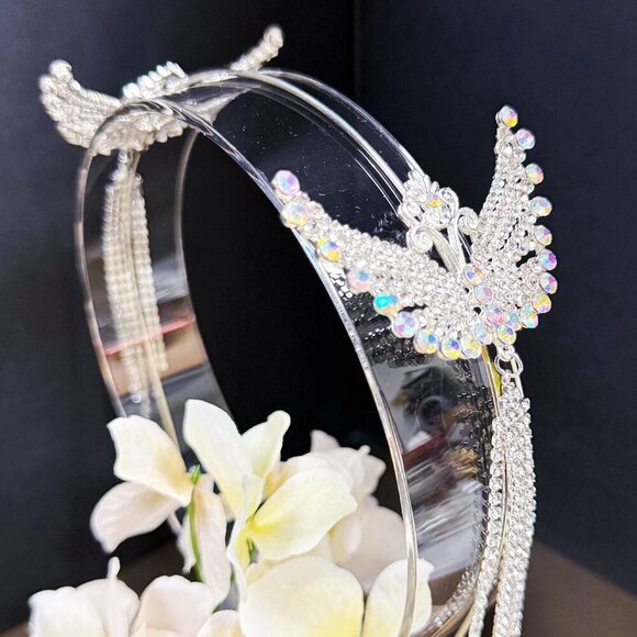 Angel Wings Headband, Hair Accessories for Girl, Goddess Headdress, Silver Crown - Picture 1 of 9